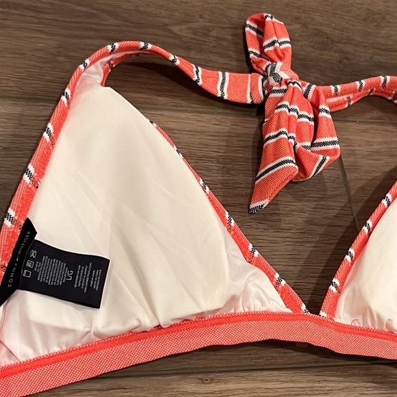NWT Tommy Hilfiger Anywhere Halter Bikini Top Striped Orange/Navy/White - Picture 10 of 14